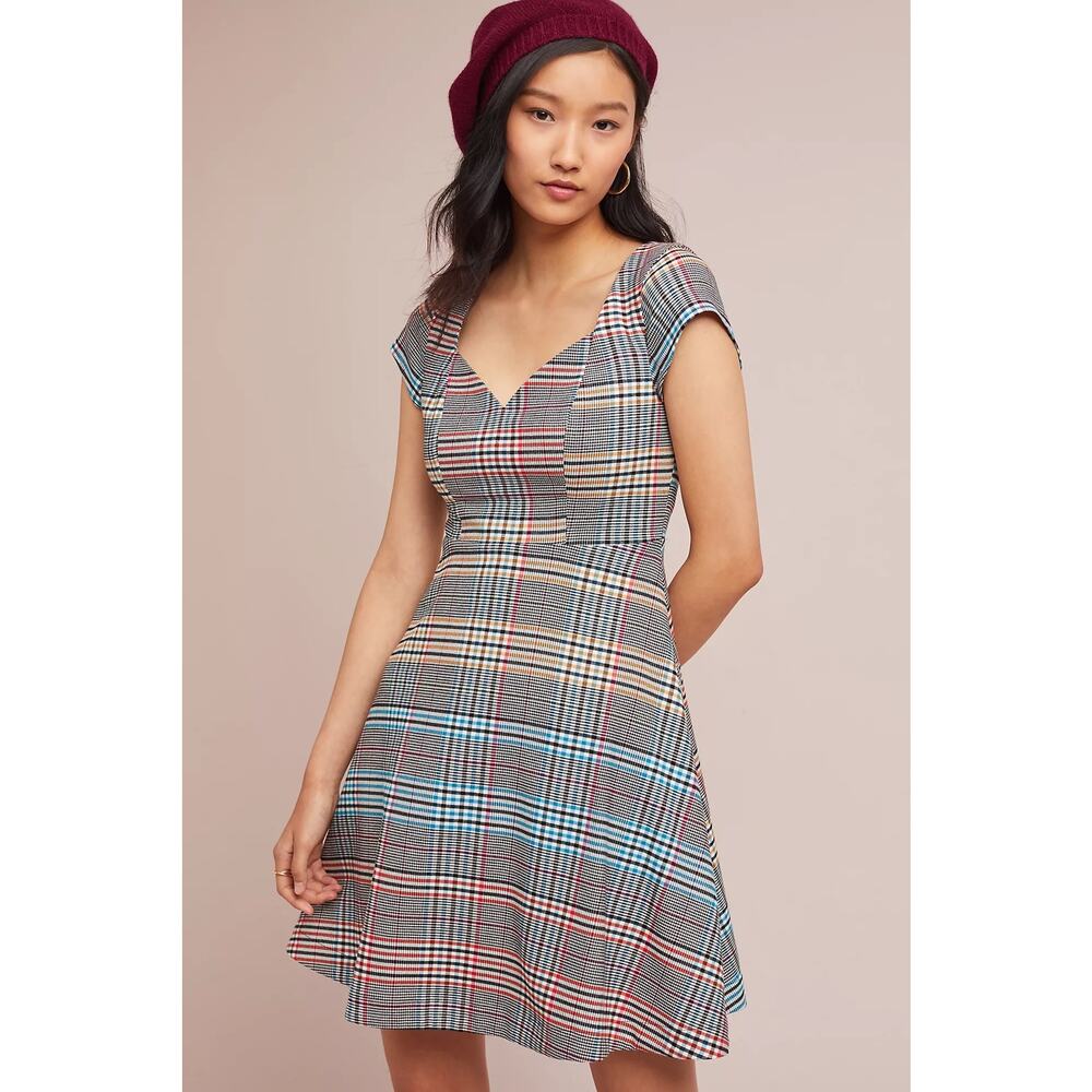 Moulinette Soeurs Anthropologie Finley Multicolor Plaid Fit & Flare Dress Size 6